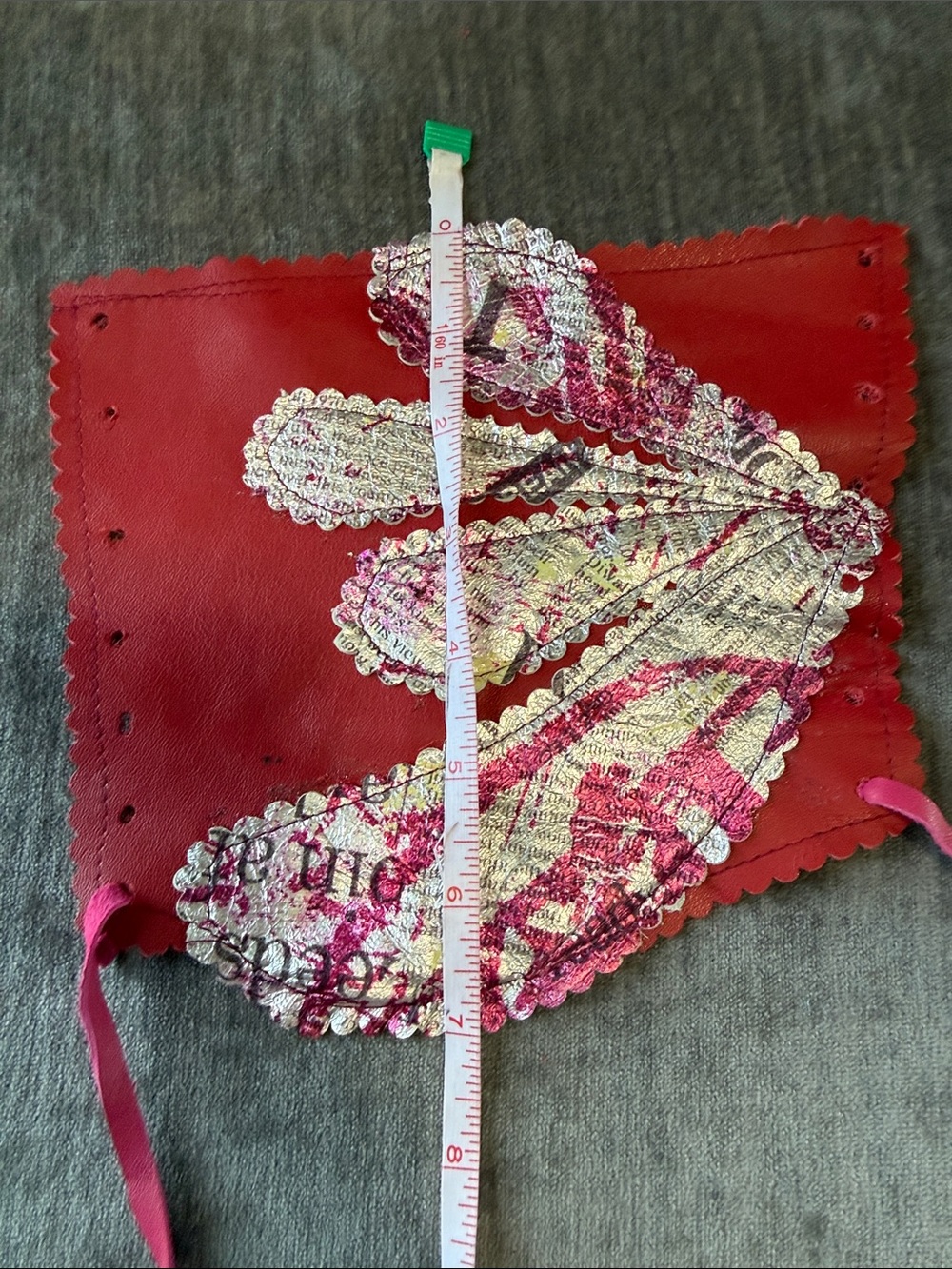 Red and Pink Leather Cuff Glove with Metallic Accents. - Picture 4 of 8